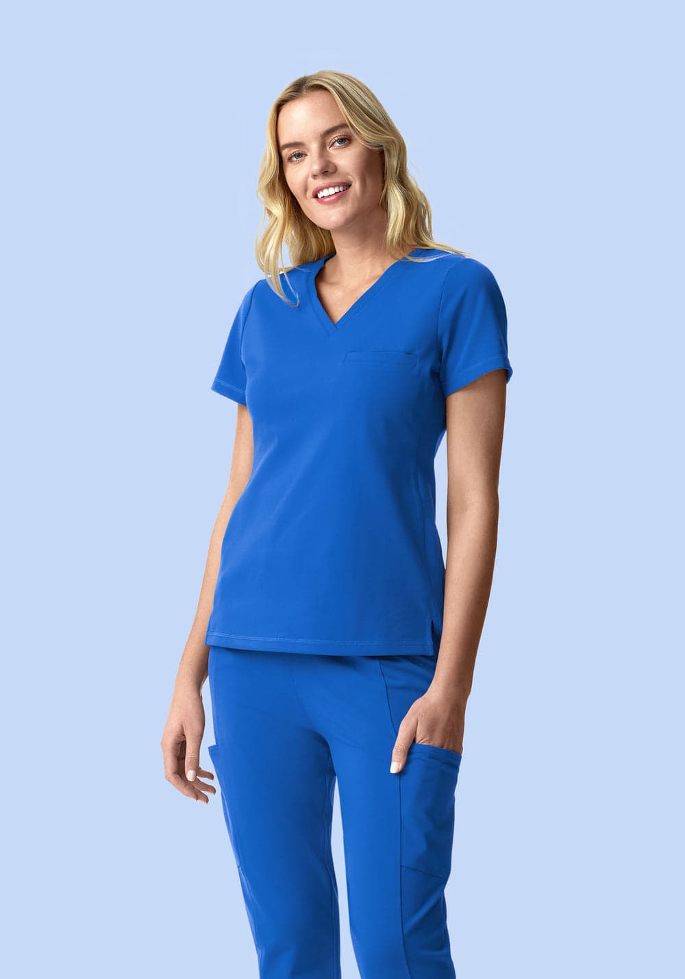 Soft Stretch Chest Pocket Top — Royal Blue