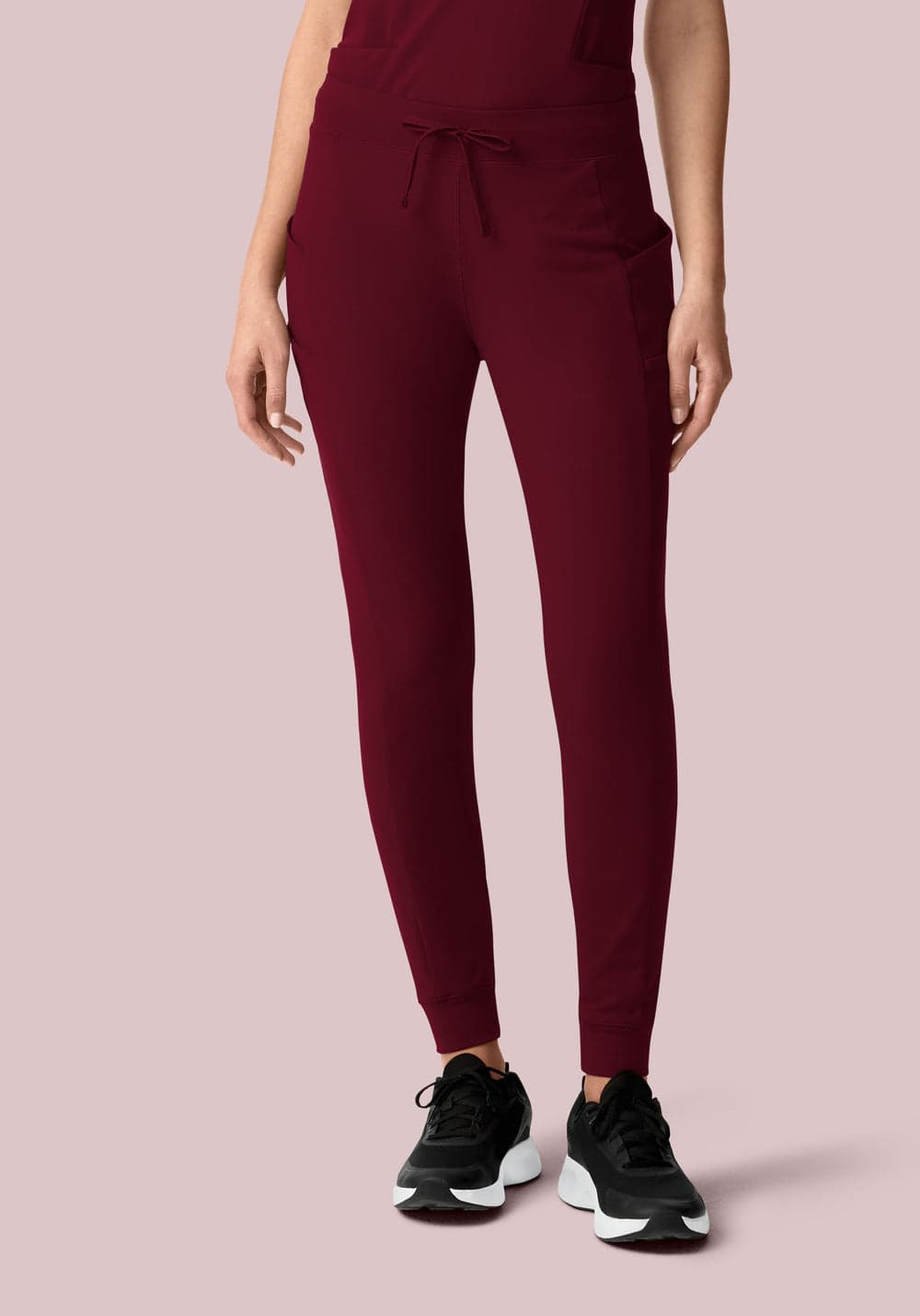 Soft Stretch Jogger Scrub Pantolon — Şarap Kırmızısı
