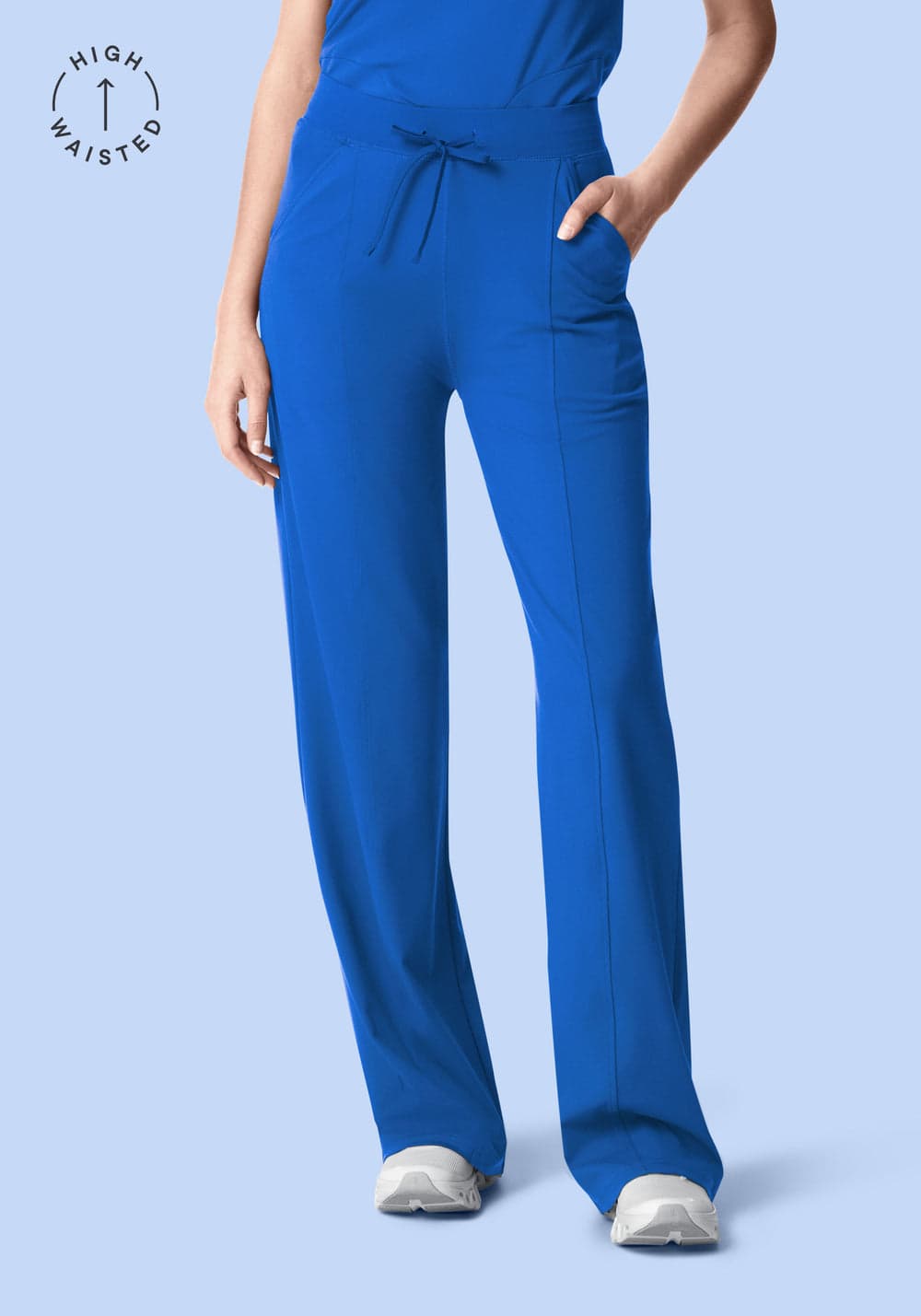 Soft Stretch Yüksek Bel Bol Paça Pantolon — Saks Mavisi