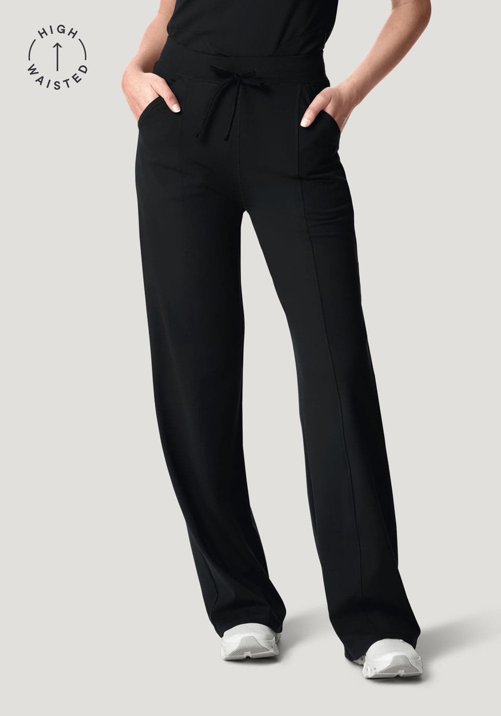 Soft Stretch Yüksek Bel Bol Paça Pantolon — Siyah