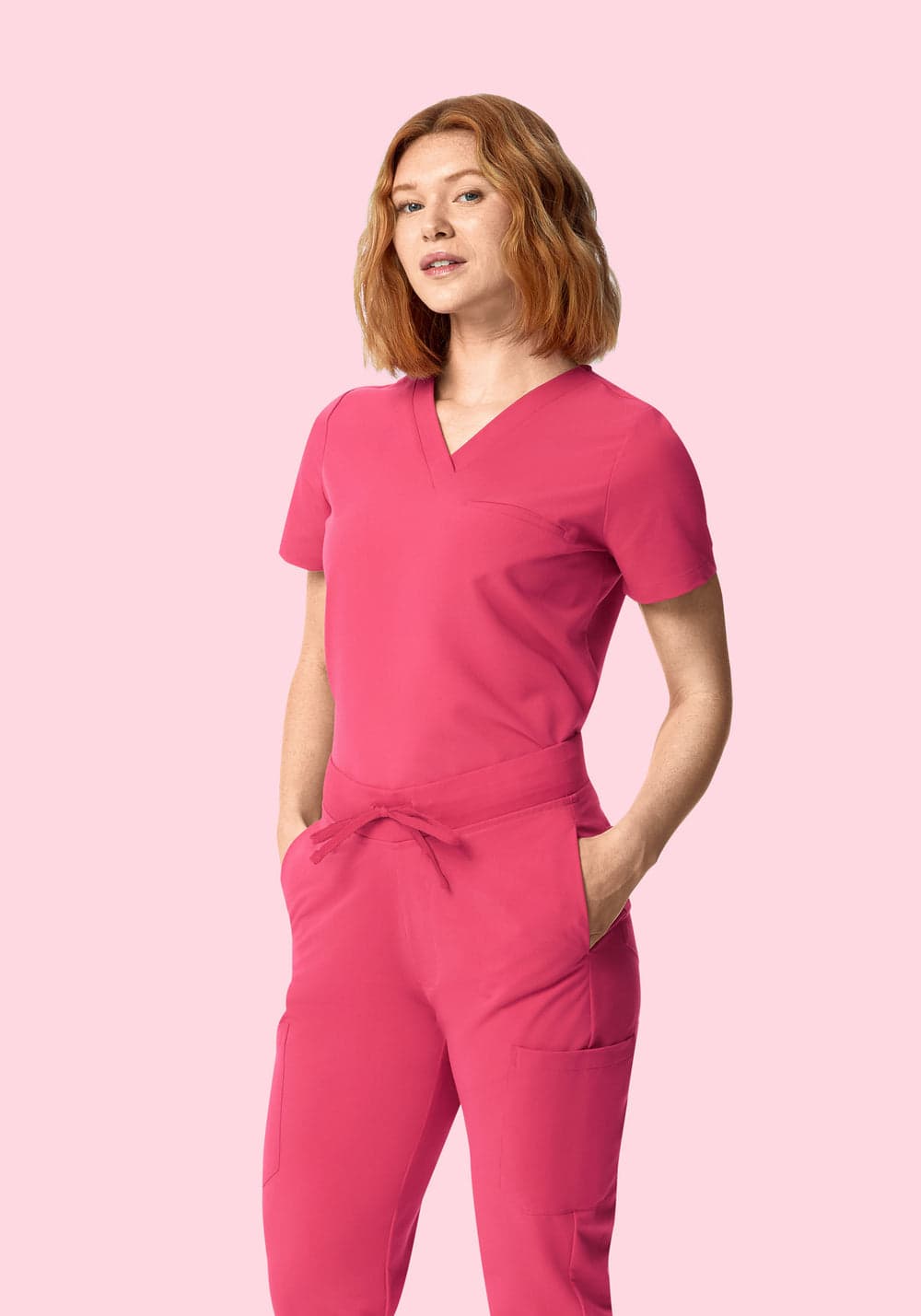 Tek Cepli Scrub Üst — Karmen Kırmızısı