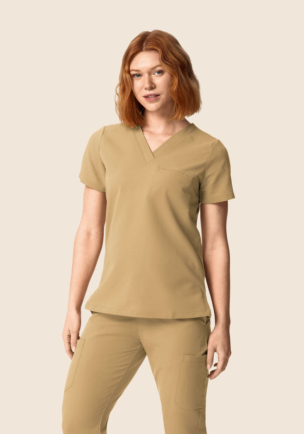 Tek Cepli Scrub Üst — Latte