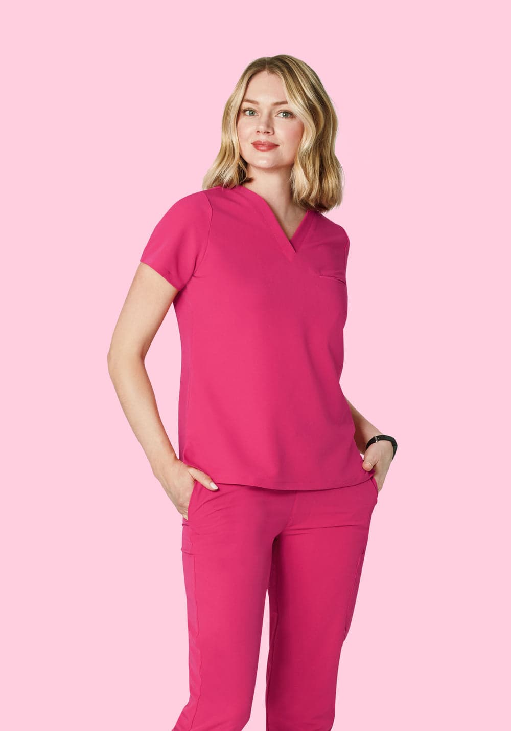 Tek Cepli Scrub Üst — Fuşya Pembe