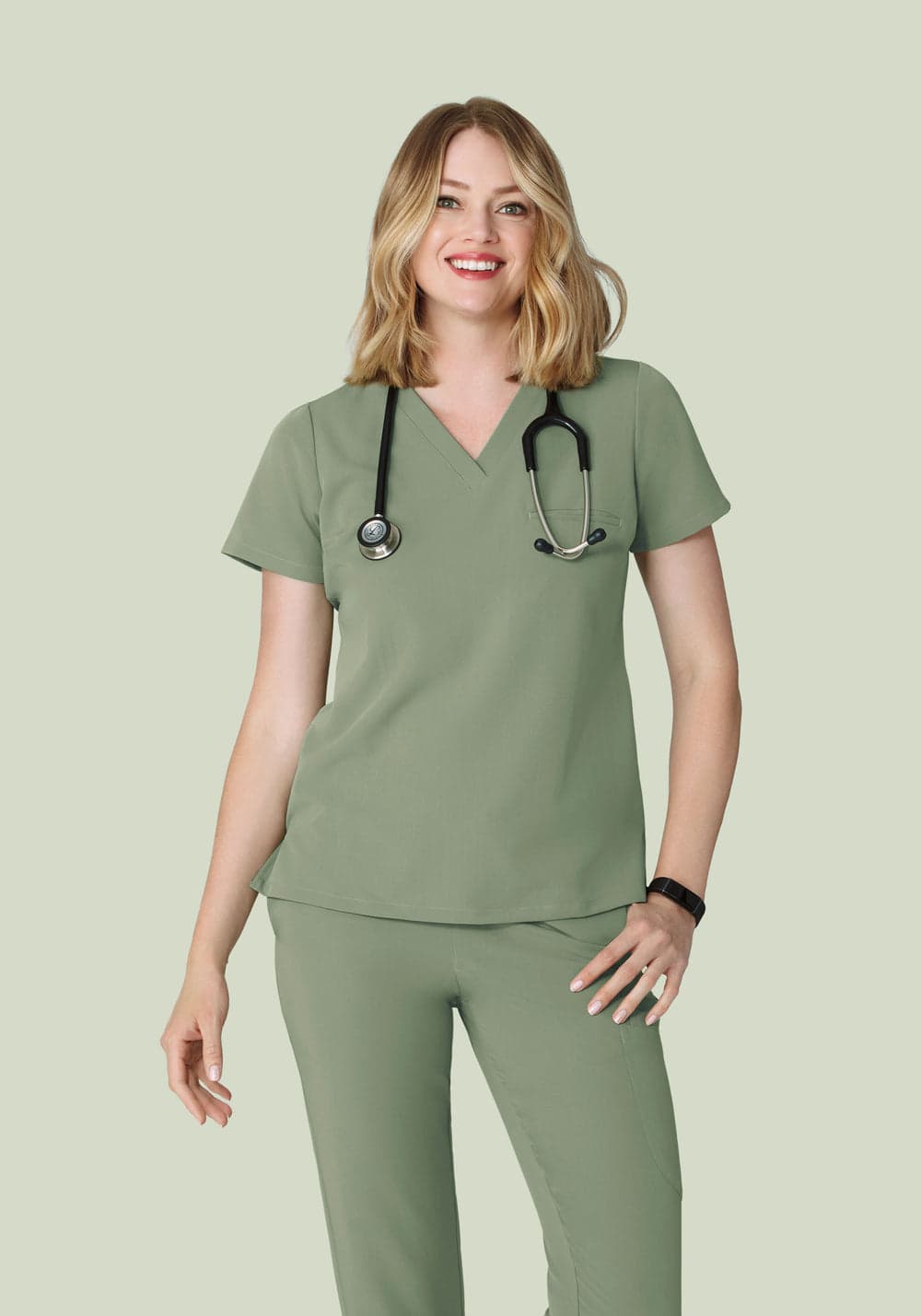 Tek Cepli Scrub Üst — Soğuk Adaçayı