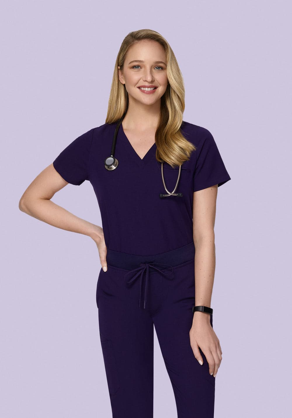 Tek Cepli Scrub Üst — Patlıcan Moru