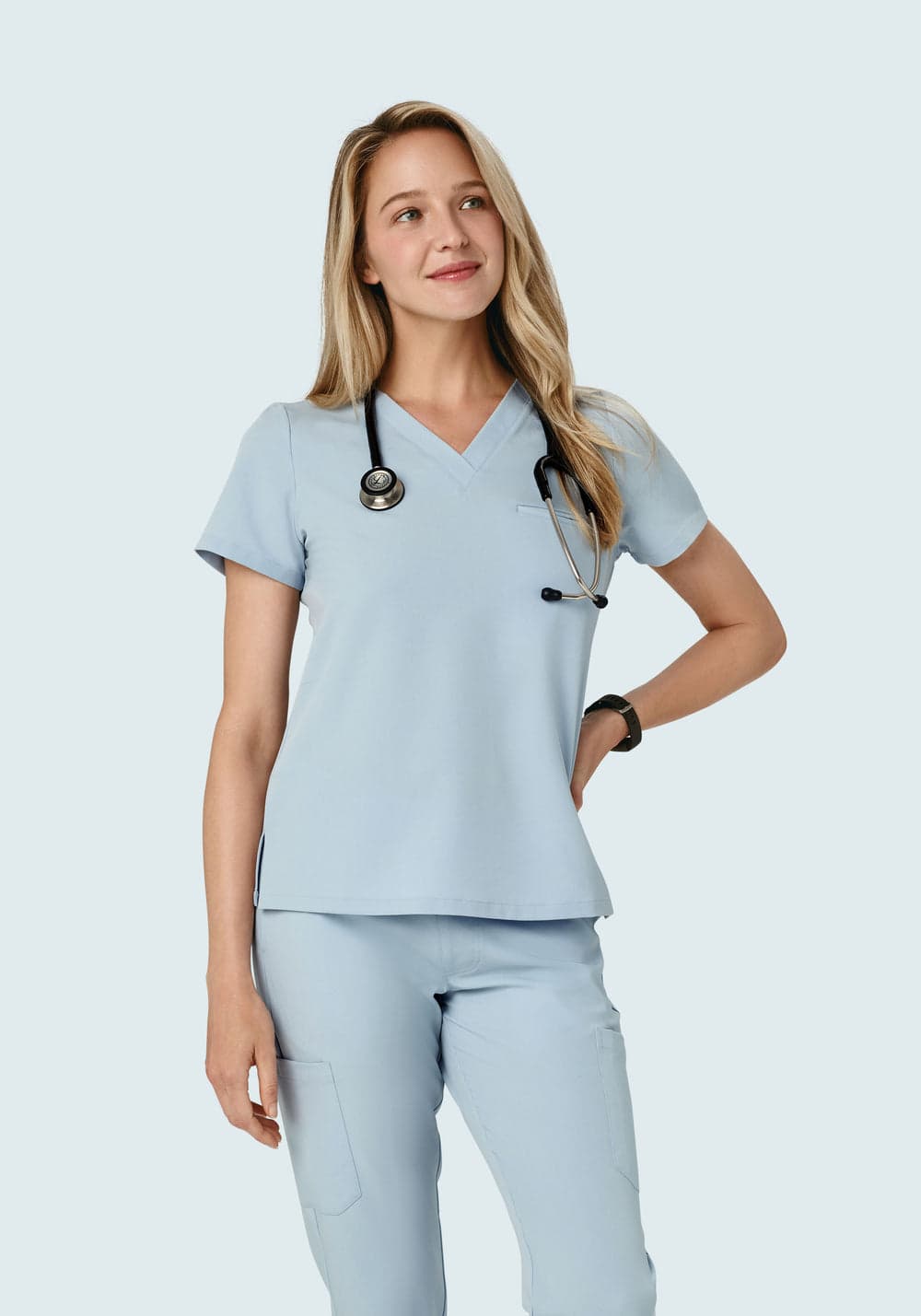 Tek Cepli Scrub Üst — Pudra Mavisi