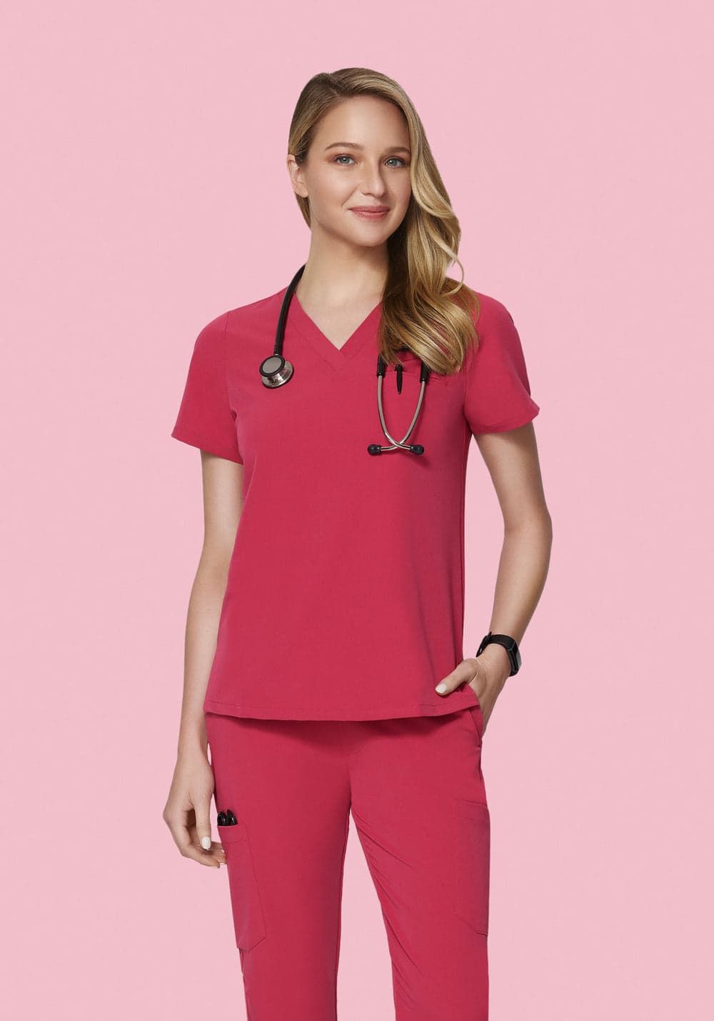 Tek Cepli Scrub Üst — Koyu Gül