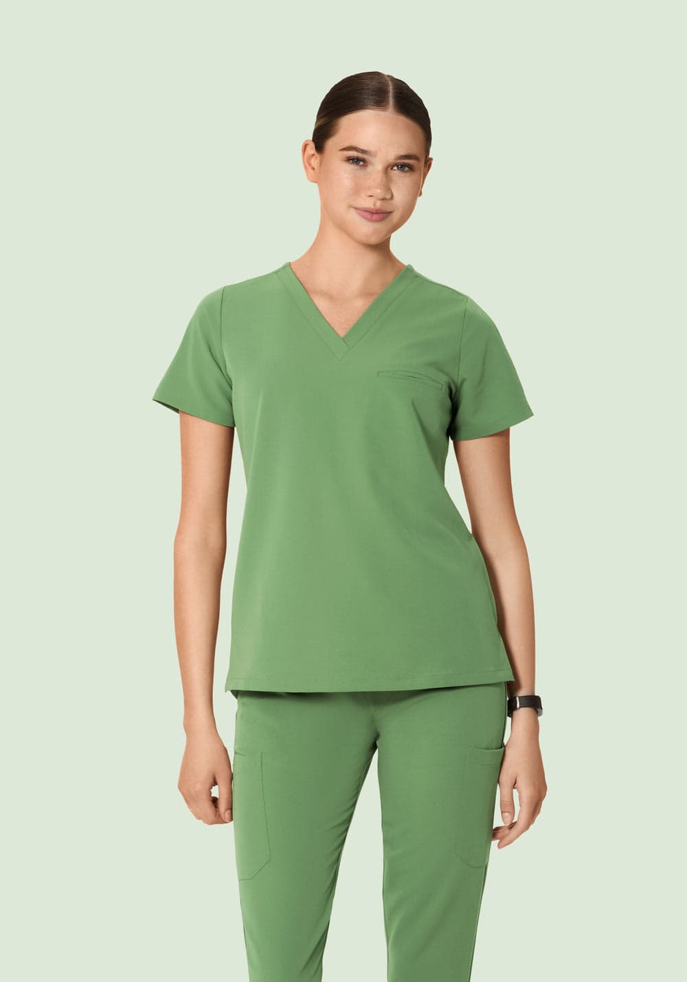 Tek Cepli Scrub Üst — Ela Yeşili