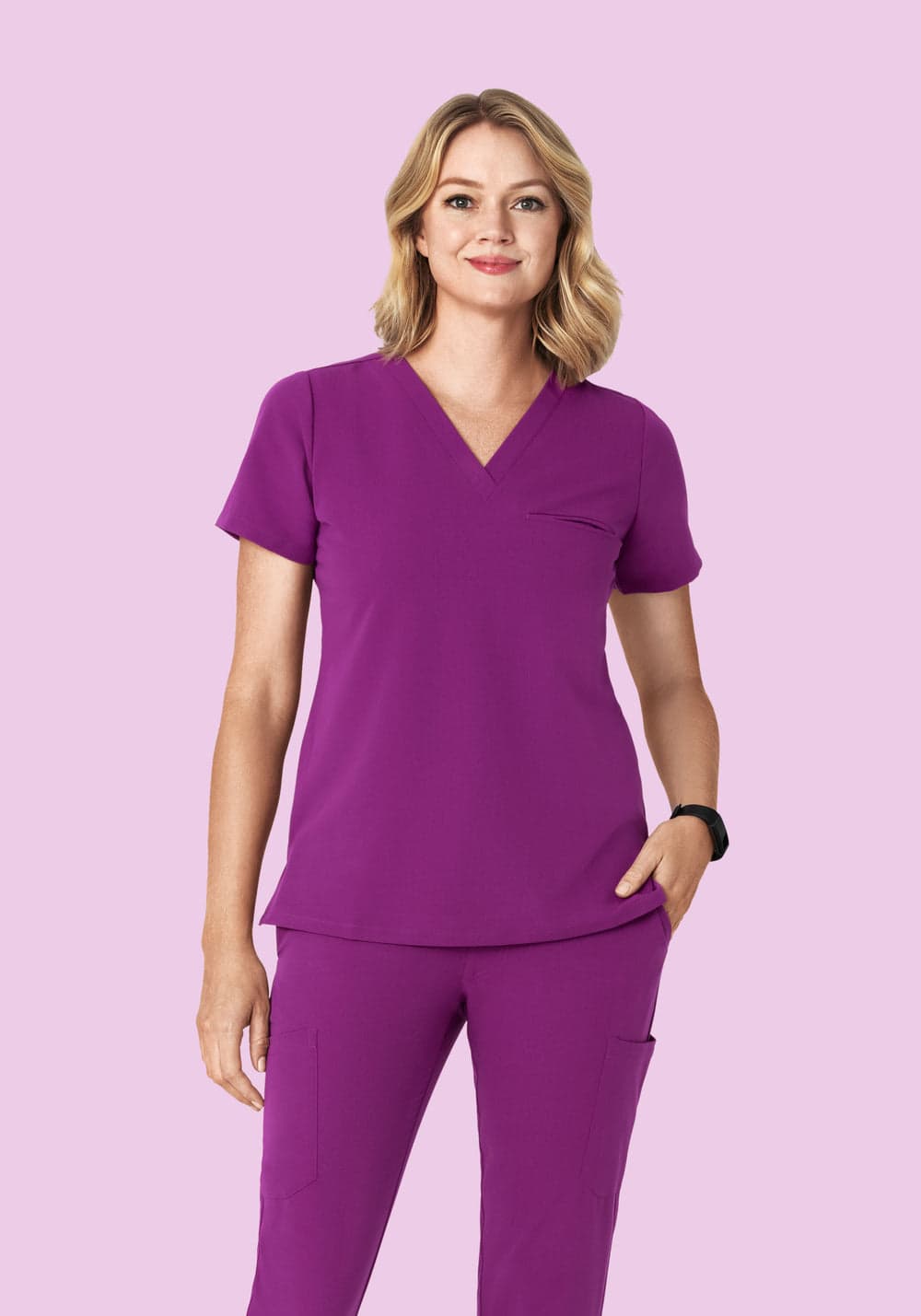 Tek Cepli Scrub Üst — Koyu Orkide