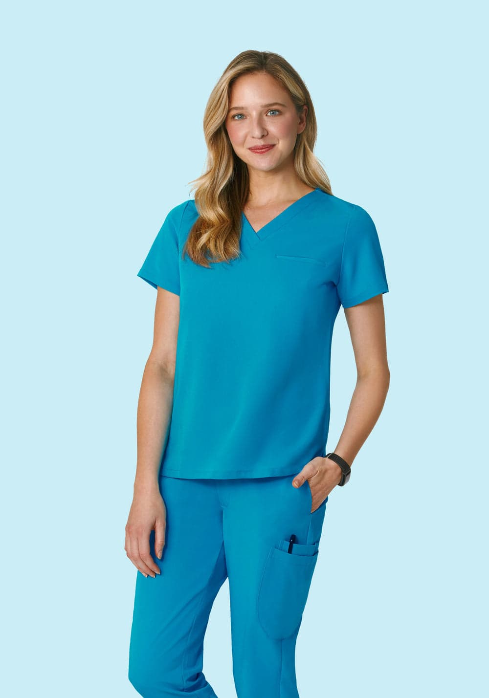 Tek Cepli Scrub Üst — Azur Mavisi