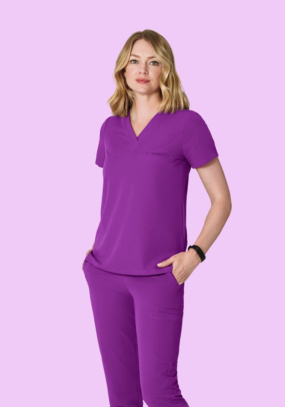 Tek Cepli Scrub Üst — Koyu Üzüm