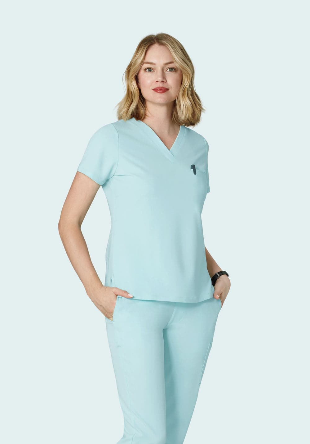 Tek Cepli Scrub Üst — Buzul Mavisi