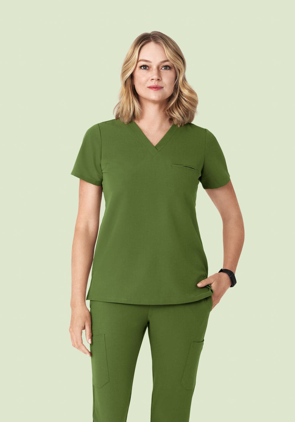 Tek Cepli Scrub Üst — Yosun Yeşili
