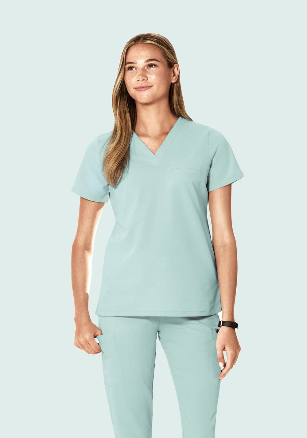 Tek Cepli Scrub Üst — Gümüş Mavisi