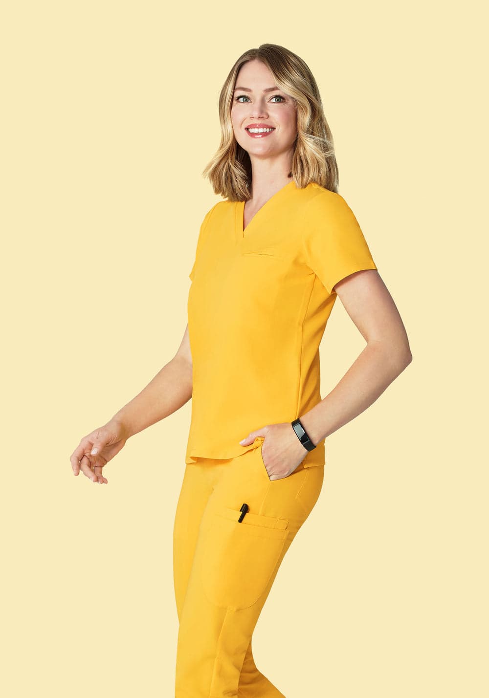 Tek Cepli Scrub Üst — Nergis Sarısı