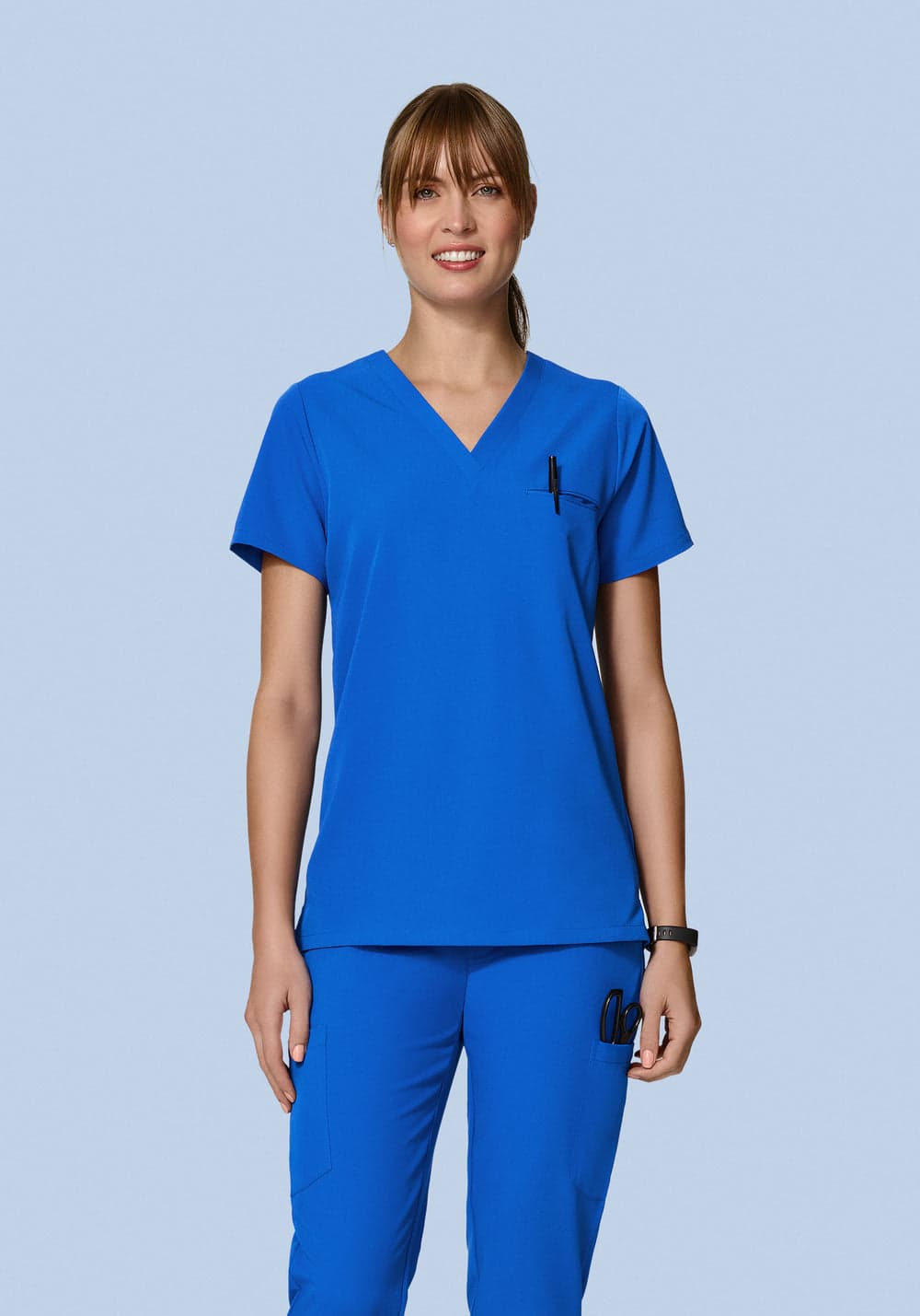 Tek Cepli Scrub Üst — Saks Mavisi