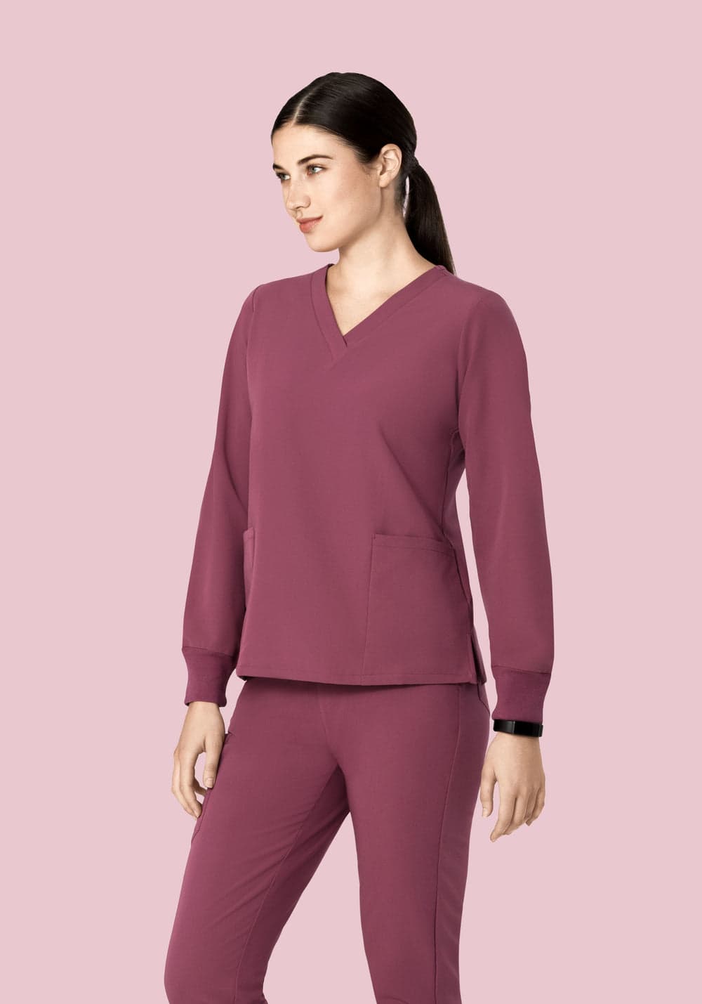 Uzun Kollu 6 Cepli Scrub Üst — Koyu Leylak