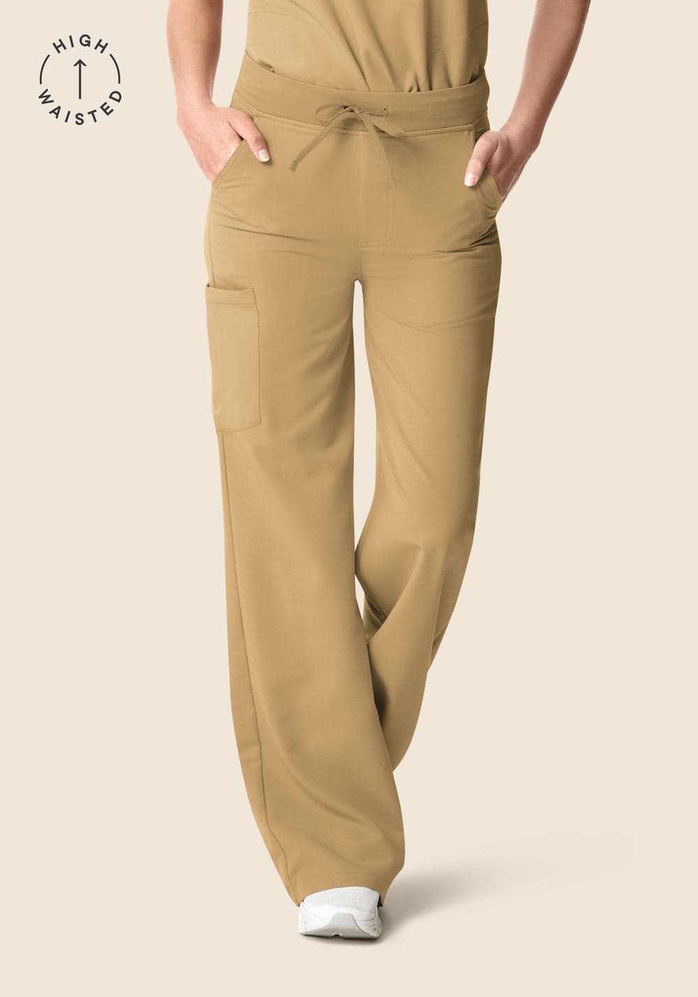 Yüksek Bel Bol Paça Scrub Pantolon — Latte