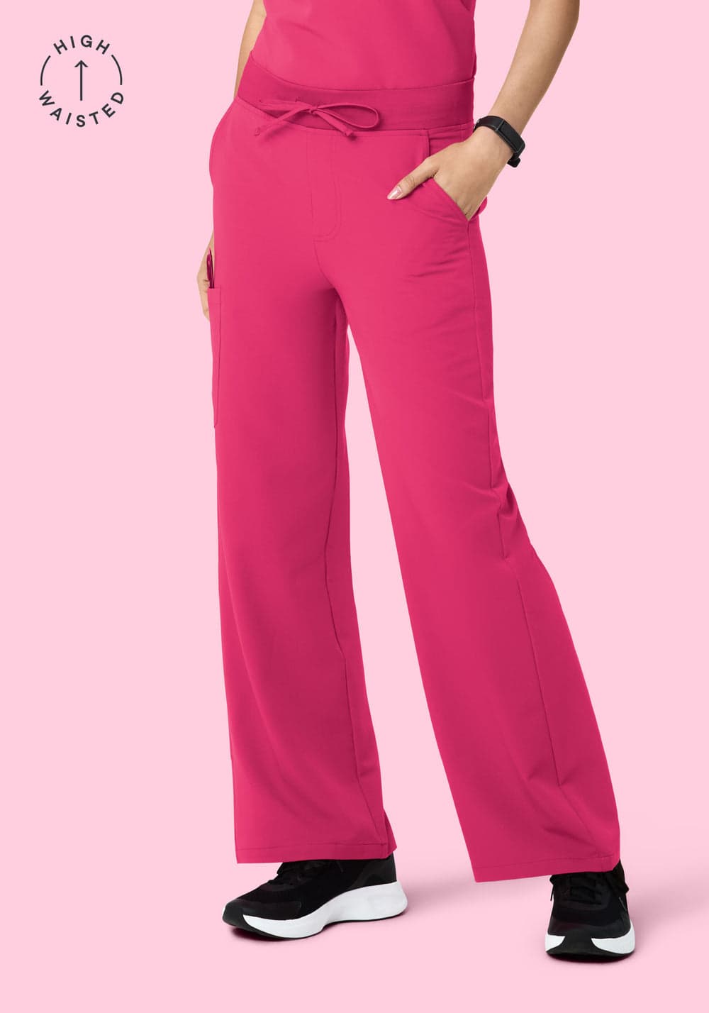 Yüksek Bel Bol Paça Scrub Pantolon — Fuşya Pembe