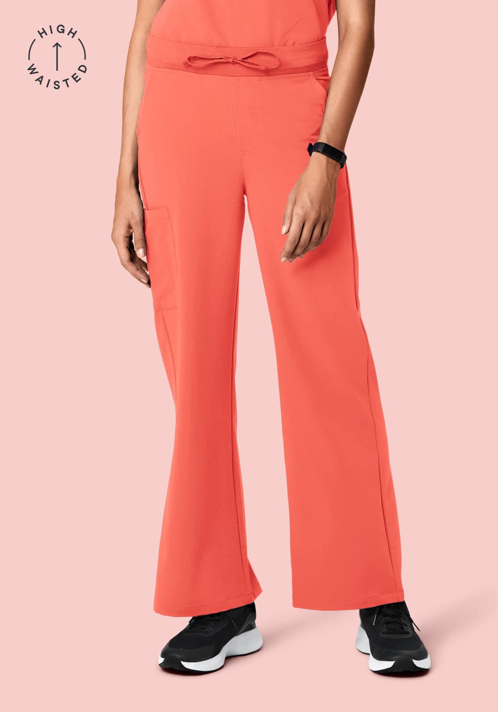 Yüksek Bel Bol Paça Scrub Pantolon — Mercan