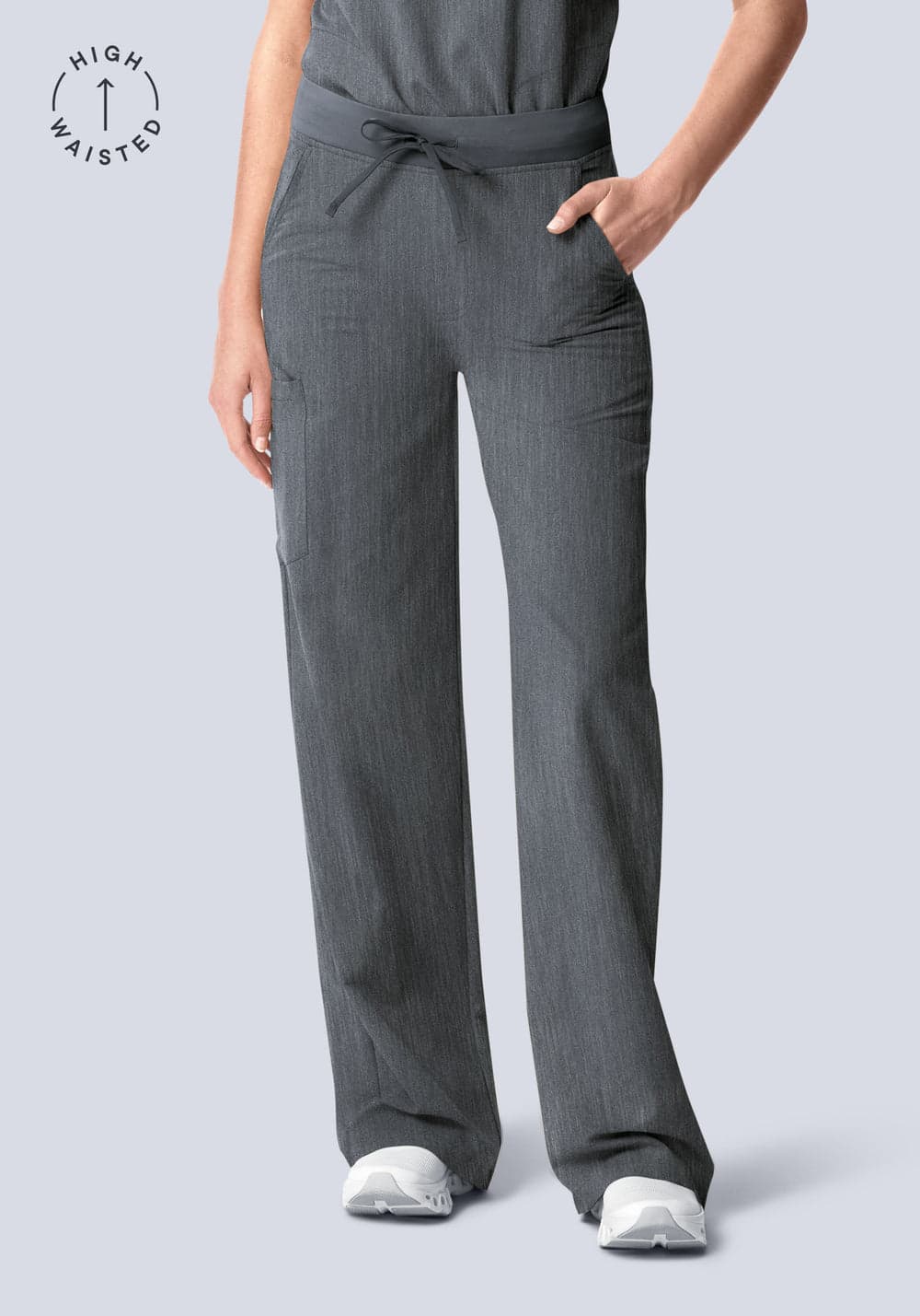 Yüksek Bel Bol Paça Scrub Pantolon — Gri