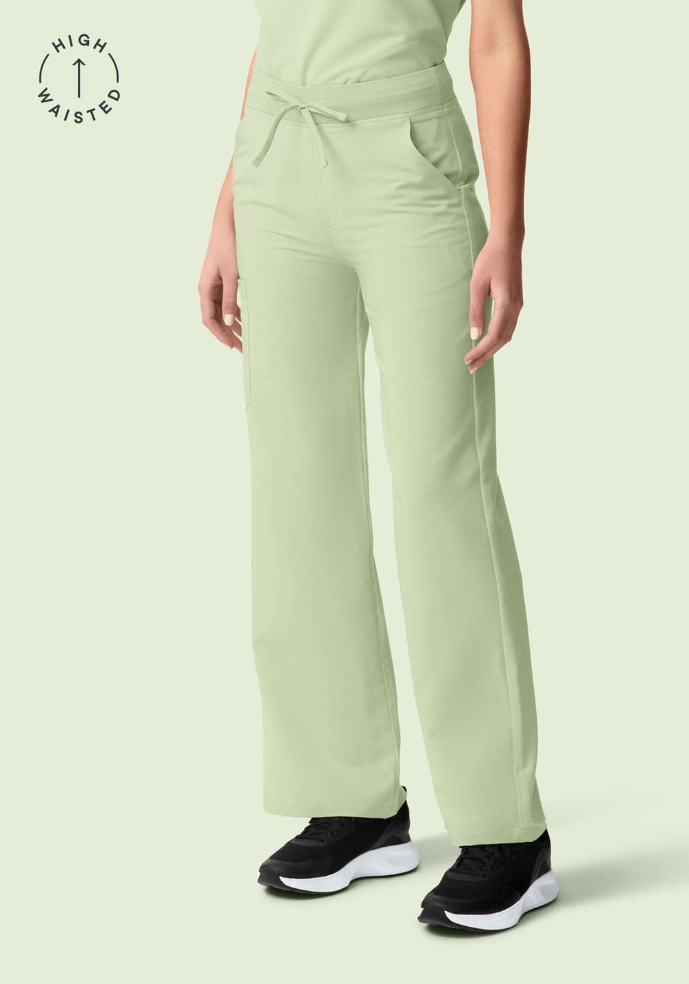 Yüksek Bel Bol Paça Scrub Pantolon — Matcha Yeşili