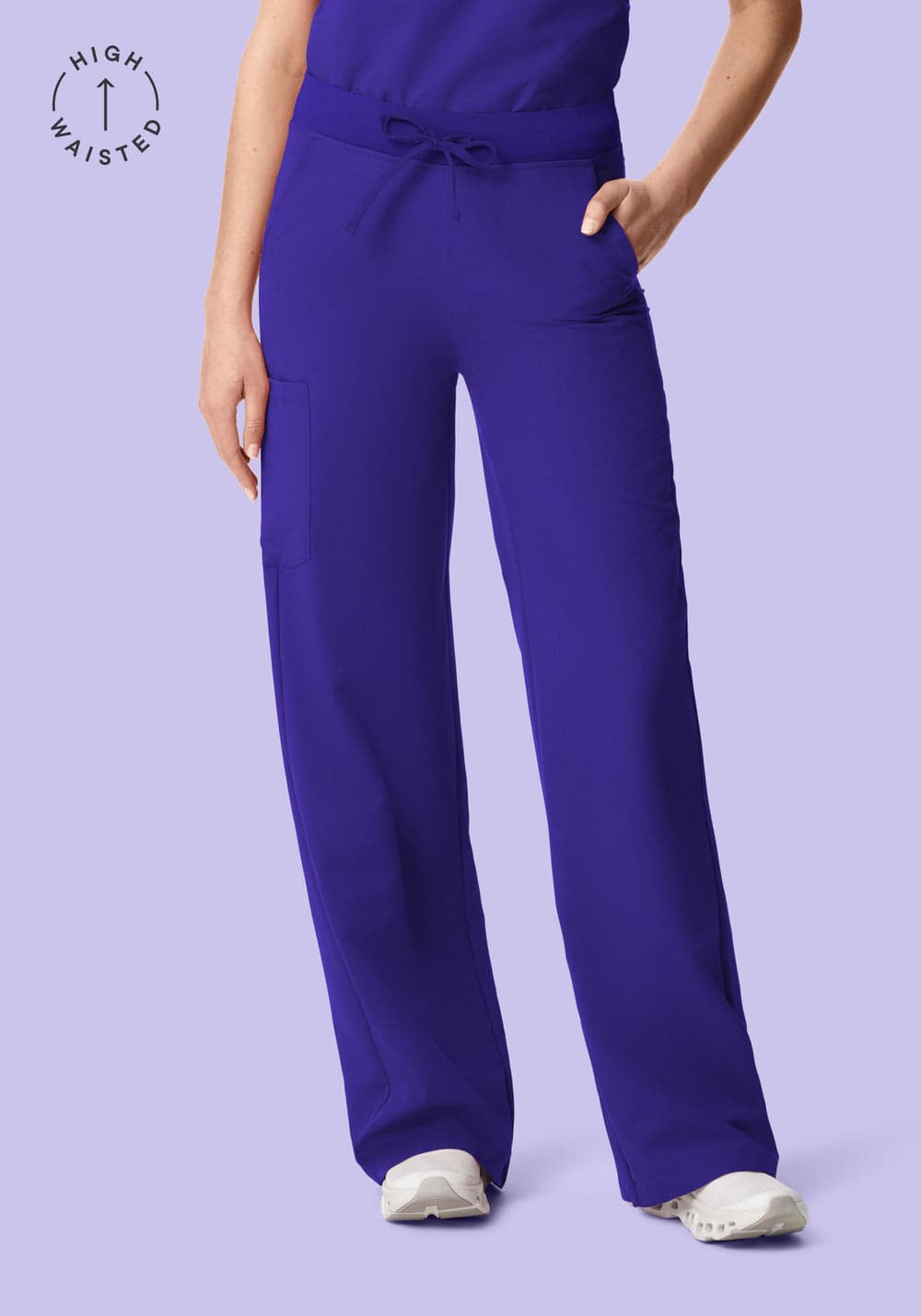 Yüksek Bel Bol Paça Scrub Pantolon — Üzüm Moru