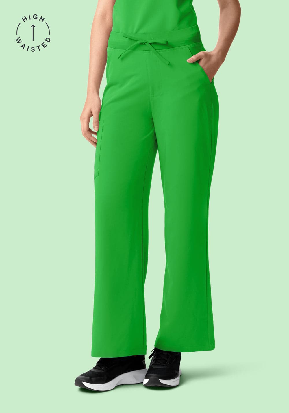 Yüksek Bel Bol Paça Scrub Pantolon — Çimen Yeşili
