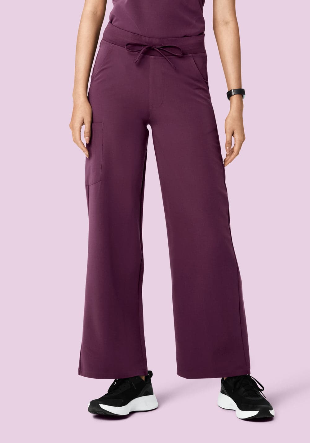 Yüksek Bel Bol Paça Scrub Pantolon — Bordo