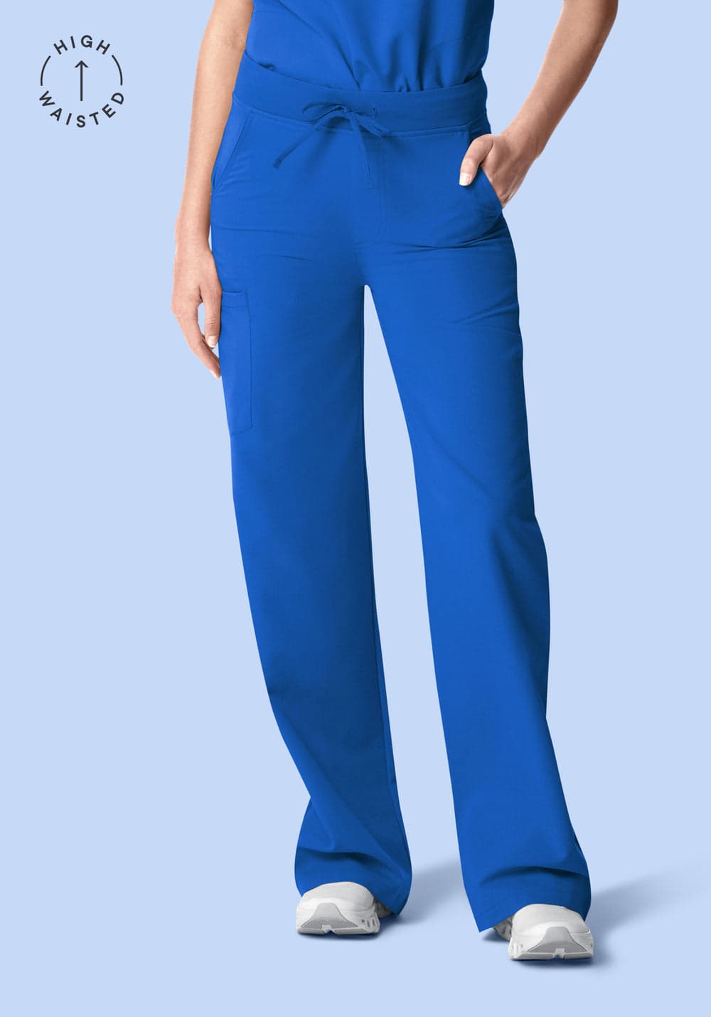 Yüksek Bel Bol Paça Scrub Pantolon — Saks Mavisi