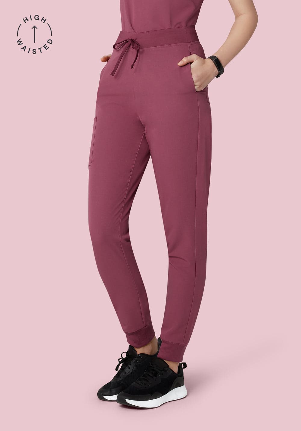 Yüksek Bel Jogger Scrub Pantolon — Koyu Leylak