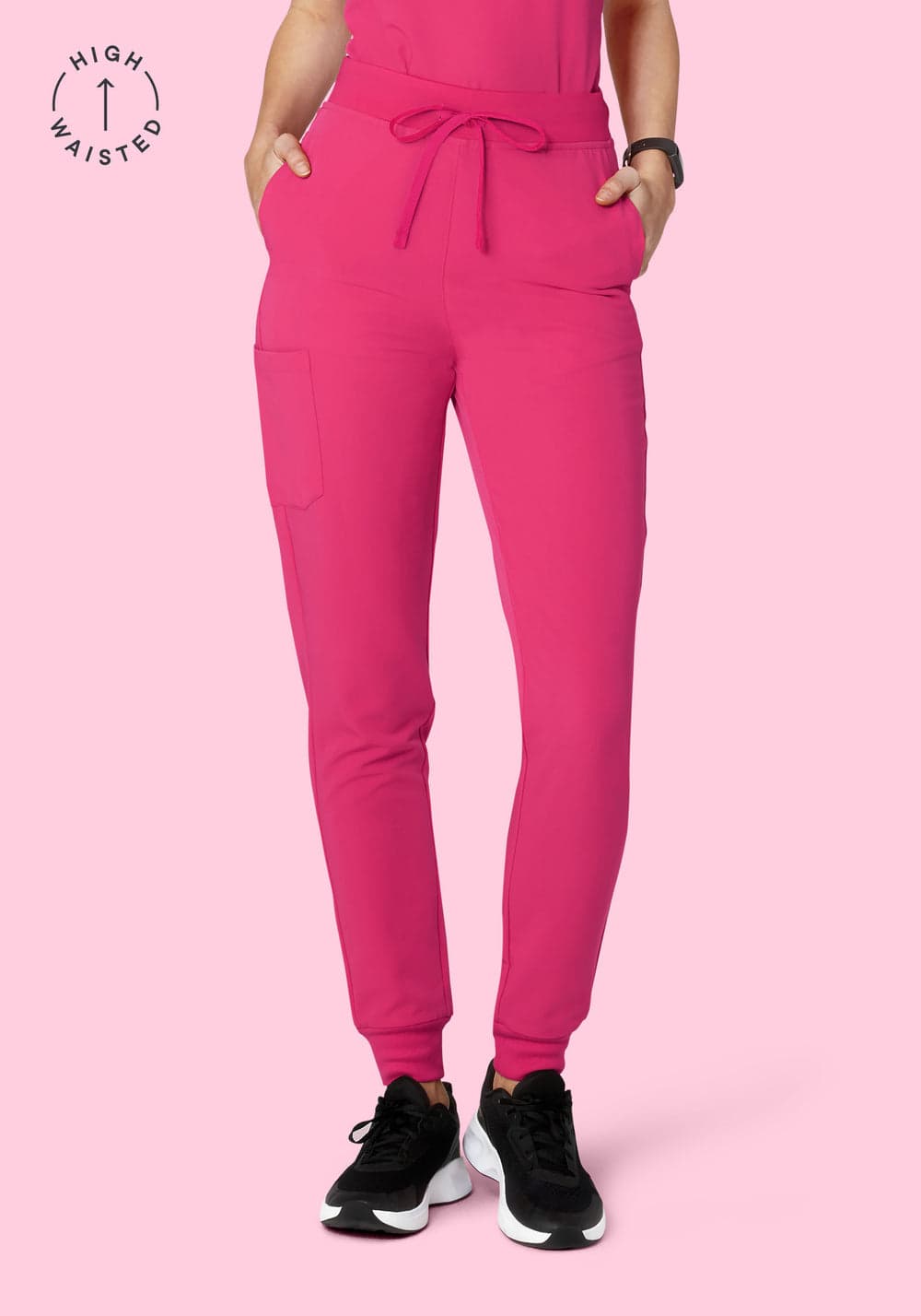 Yüksek Bel Jogger Scrub Pantolon — Fuşya Pembe