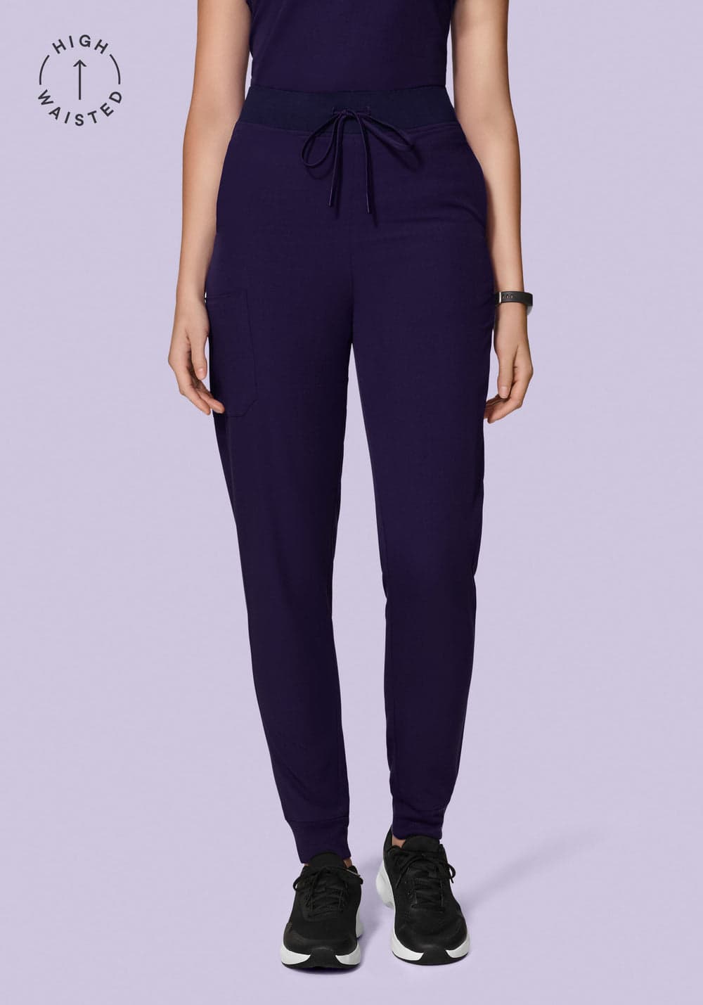 Yüksek Bel Jogger Scrub Pantolon — Patlıcan Moru