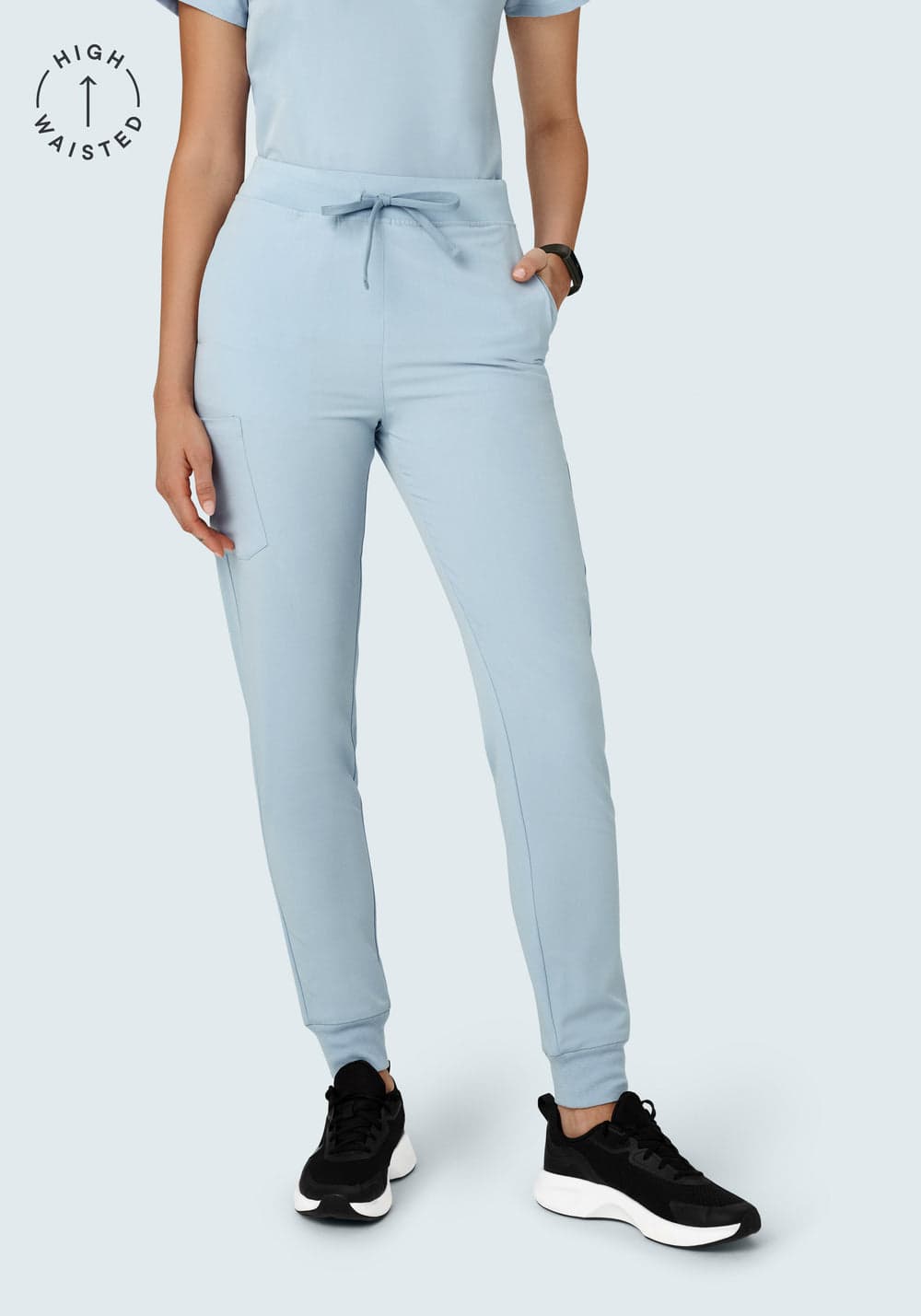 Yüksek Bel Jogger Scrub Pantolon — Pudra Mavisi