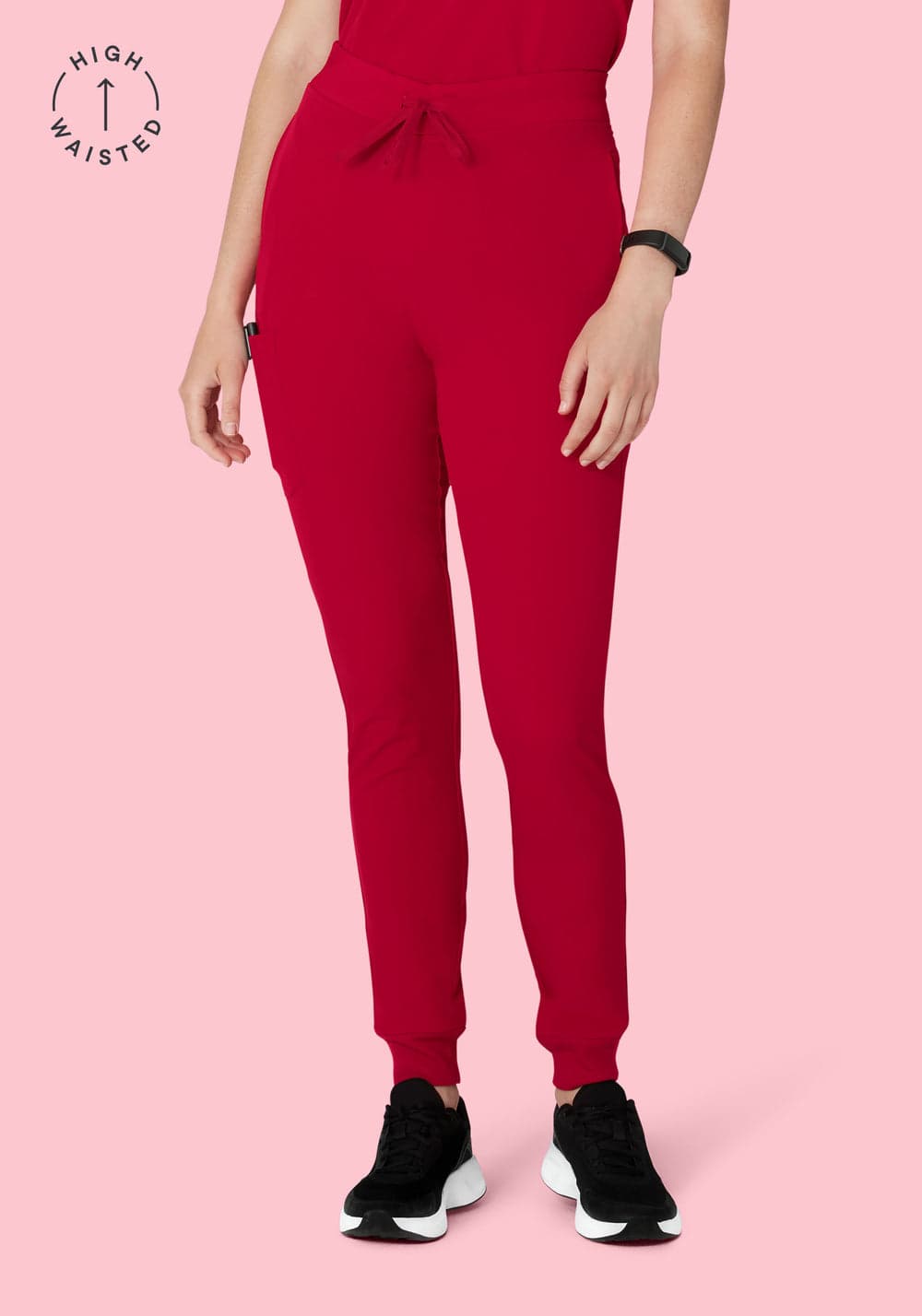 Yüksek Bel Jogger Scrub Pantolon — Koyu Kırmızı
