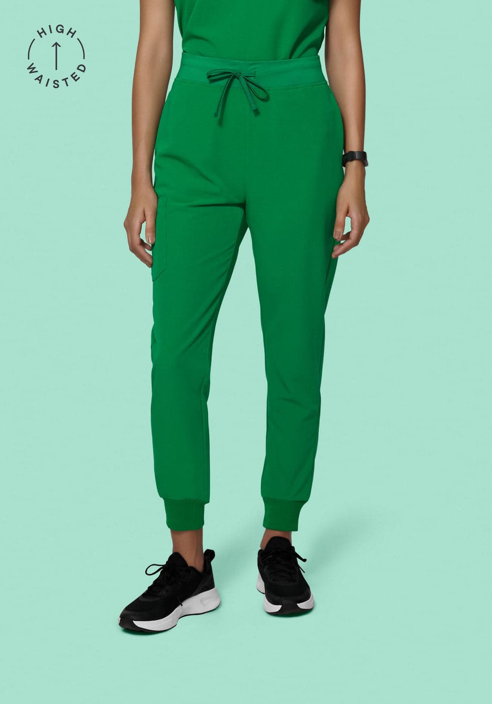 Yüksek Bel Jogger Scrub Pantolon — Zümrüt Yeşili