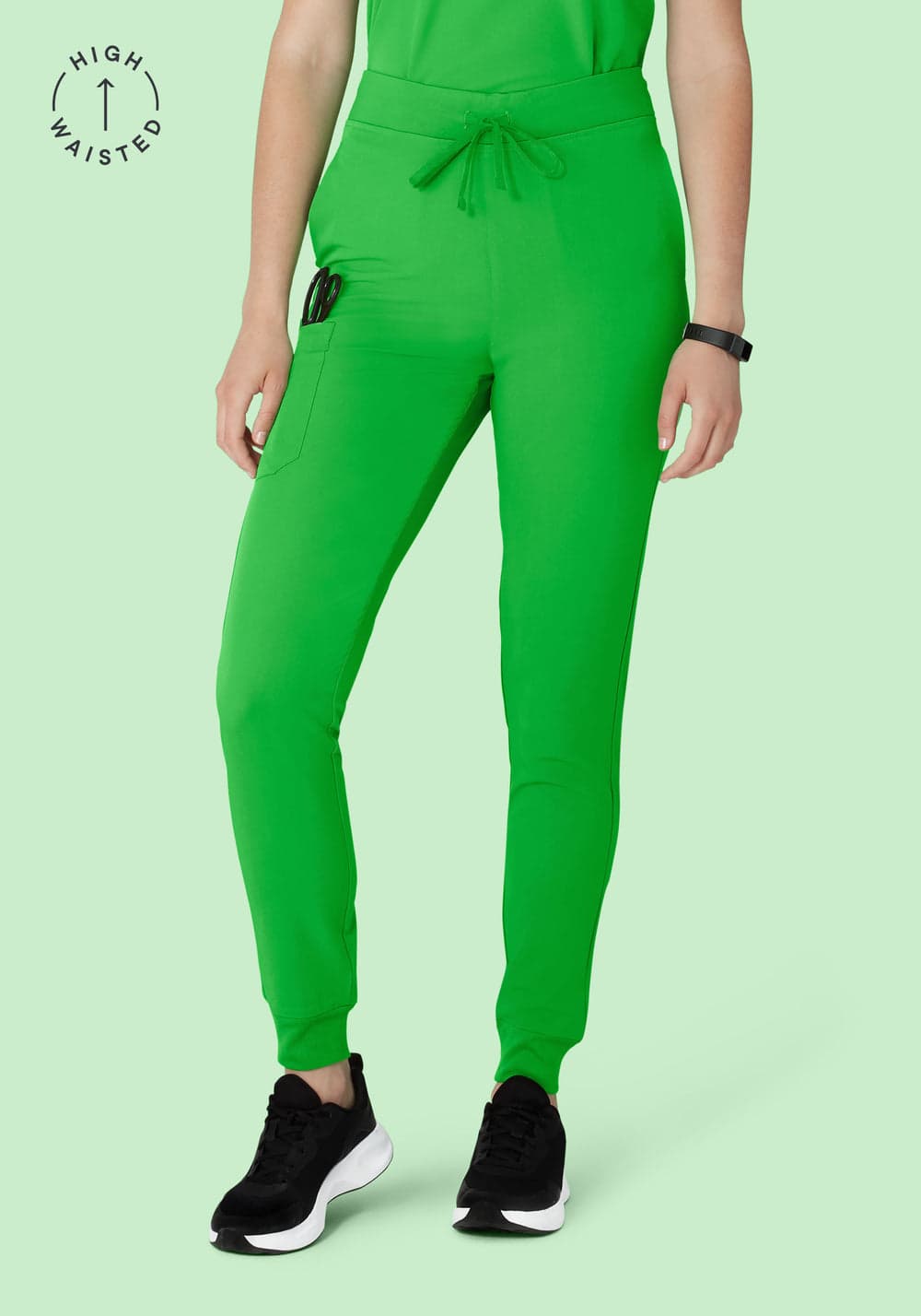 Yüksek Bel Jogger Scrub Pantolon — Çimen Yeşili