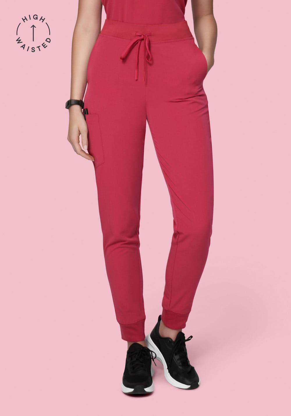Yüksek Bel Jogger Scrub Pantolon — Koyu Gül