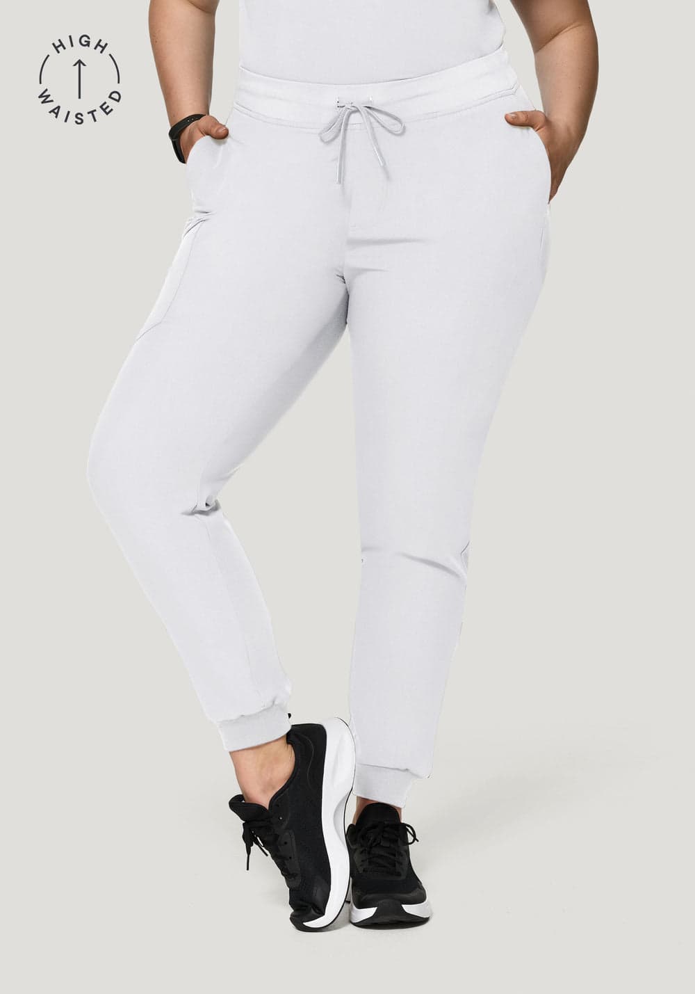 Yüksek Bel Jogger Scrub Pantolon — Beyaz