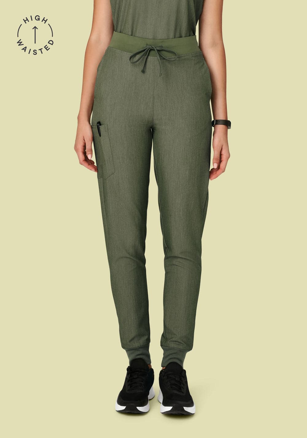Yüksek Bel Jogger Scrub Pantolon — Kırçıllı Zeytin
