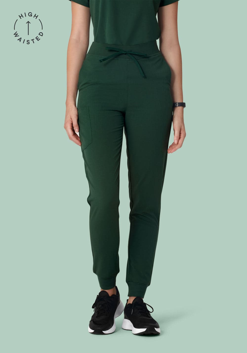Yüksek Bel Jogger Scrub Pantolon — Gece Yeşili