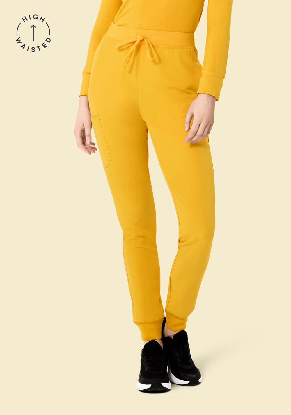 Yüksek Bel Jogger Scrub Pantolon — Hardal Sarısı