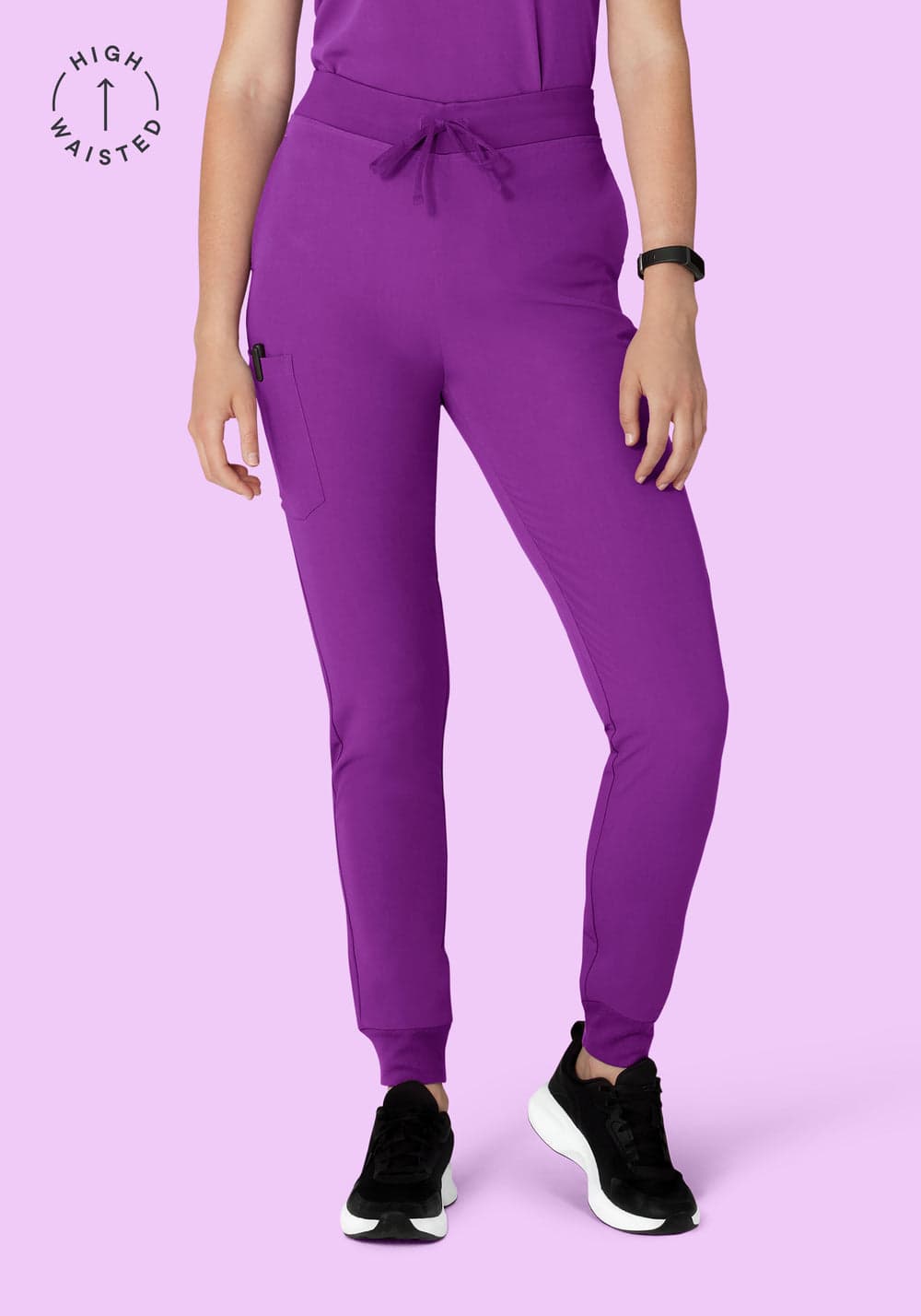 Yüksek Bel Jogger Scrub Pantolon — Koyu Üzüm
