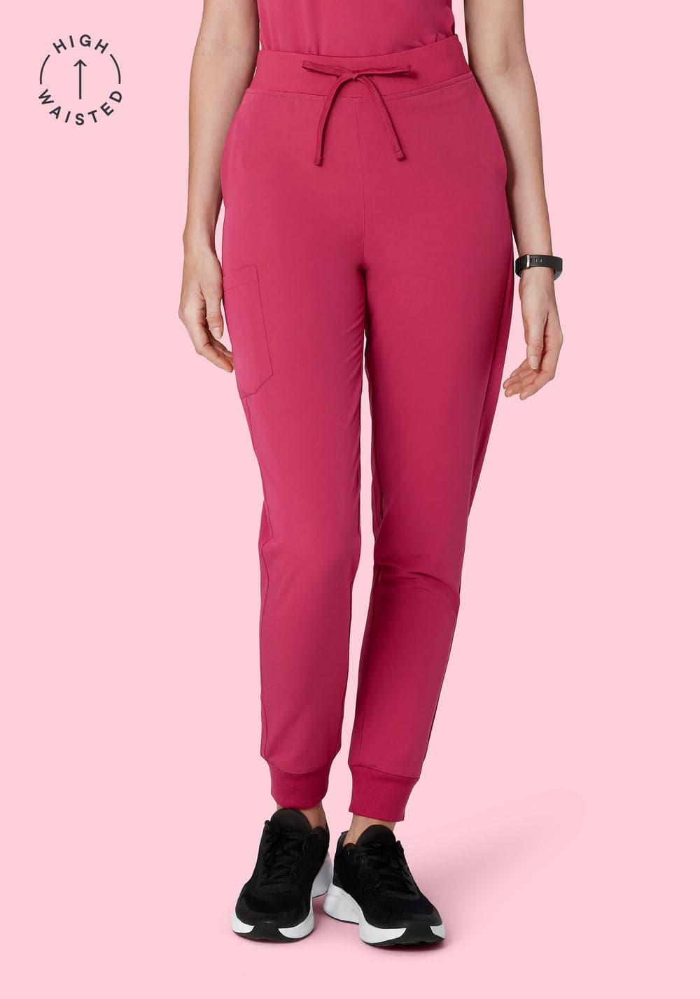 Yüksek Bel Jogger Scrub Pantolon — Koyu Macenta