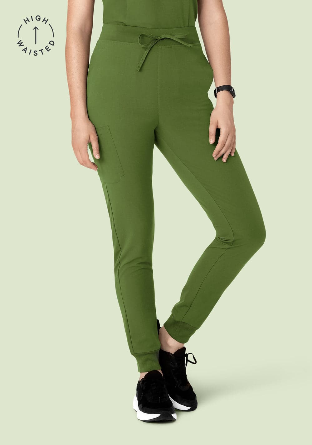 Yüksek Bel Jogger Scrub Pantolon — Yosun Yeşili