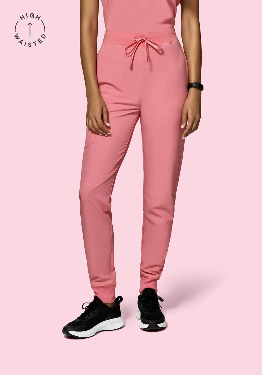 Yüksek Bel Jogger Scrub Pantolon — Şakayık Pembesi