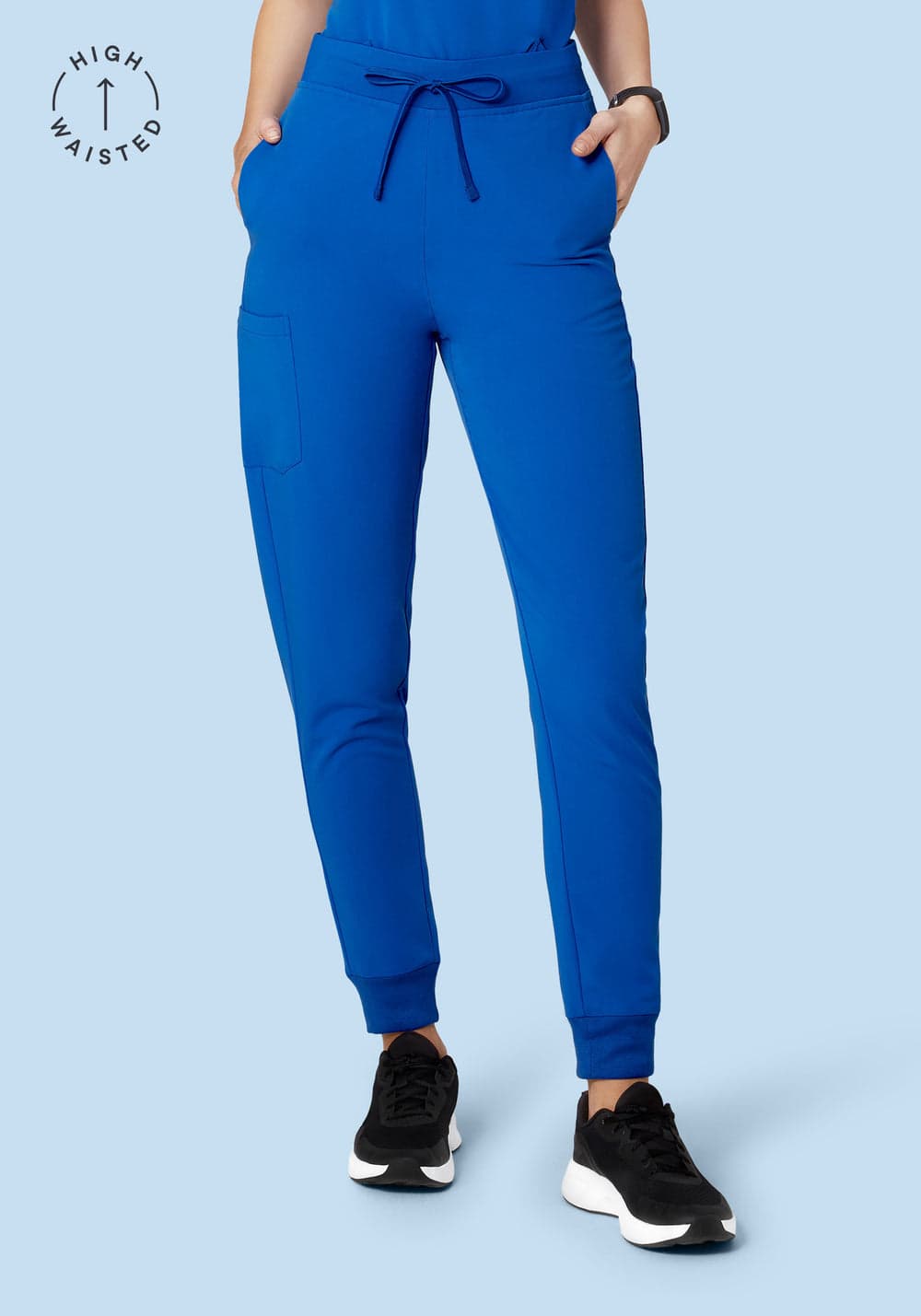 Yüksek Bel Jogger Scrub Pantolon — Kobalt Mavisi