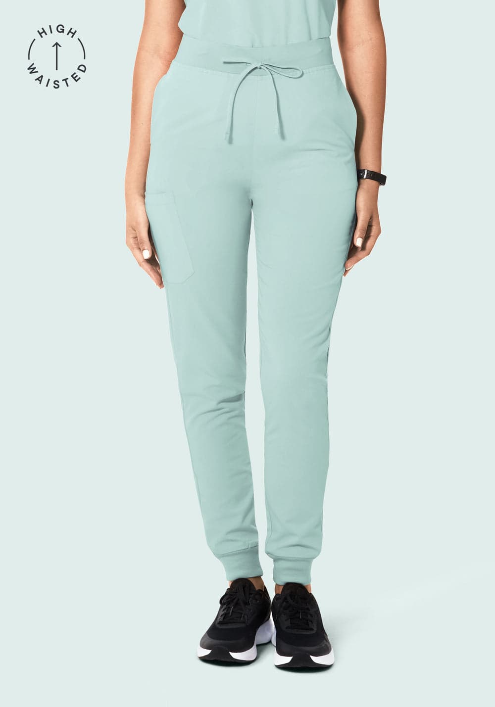 Yüksek Bel Jogger Scrub Pantolon — Gümüş Mavisi