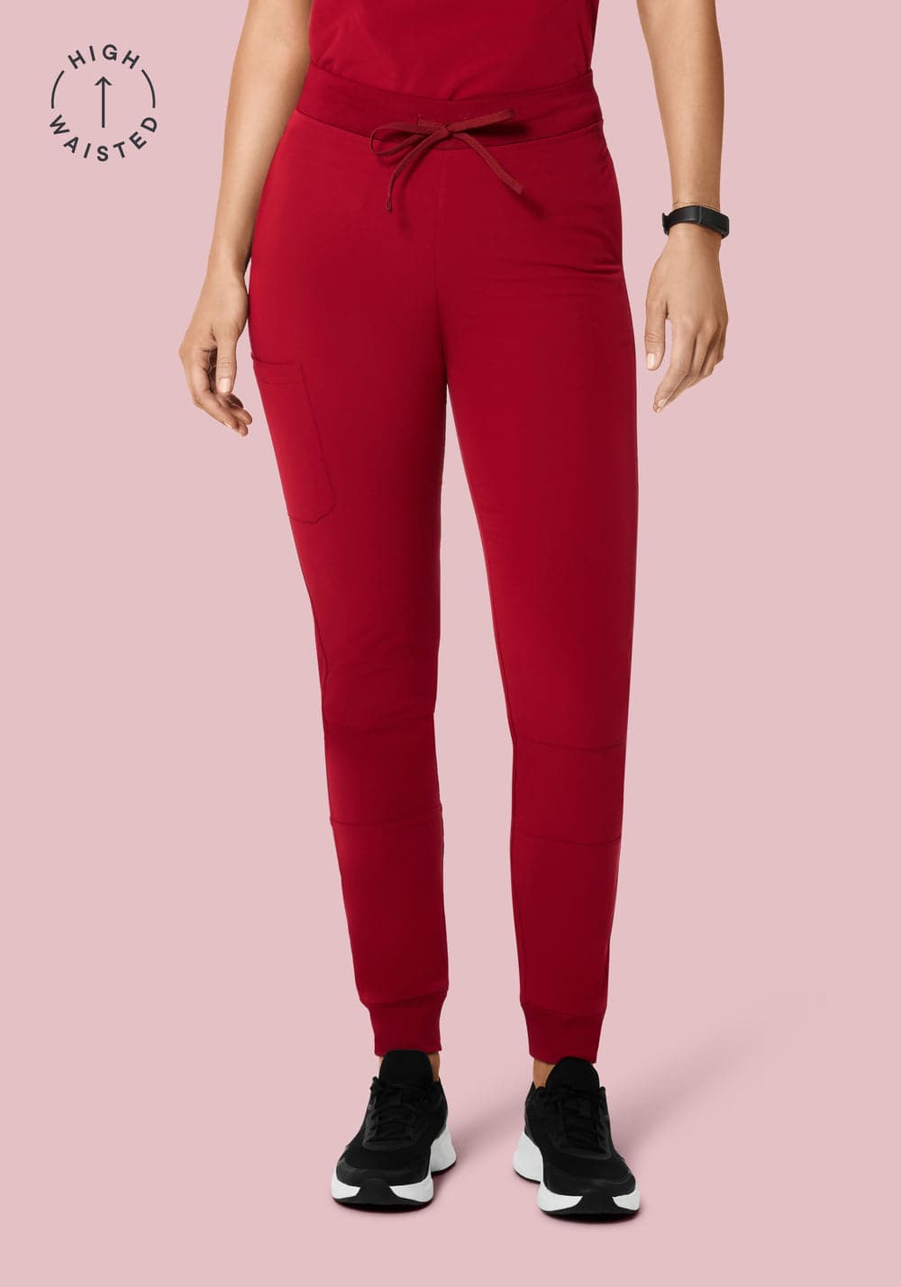 Yüksek Bel Jogger Scrub Pantolon — Kardinal Kırmızısı