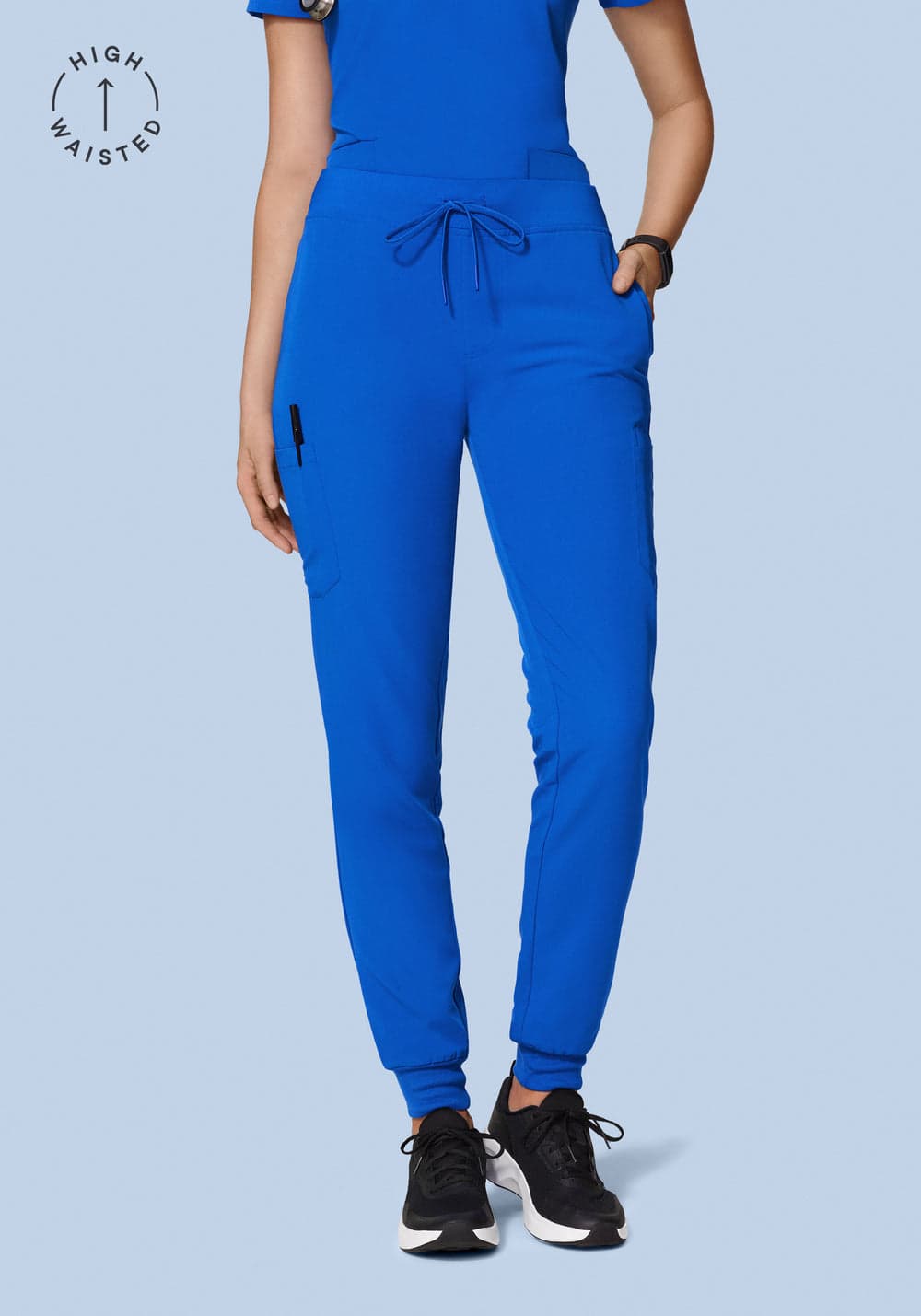 Yüksek Bel Jogger Scrub Pantolon — Saks Mavisi